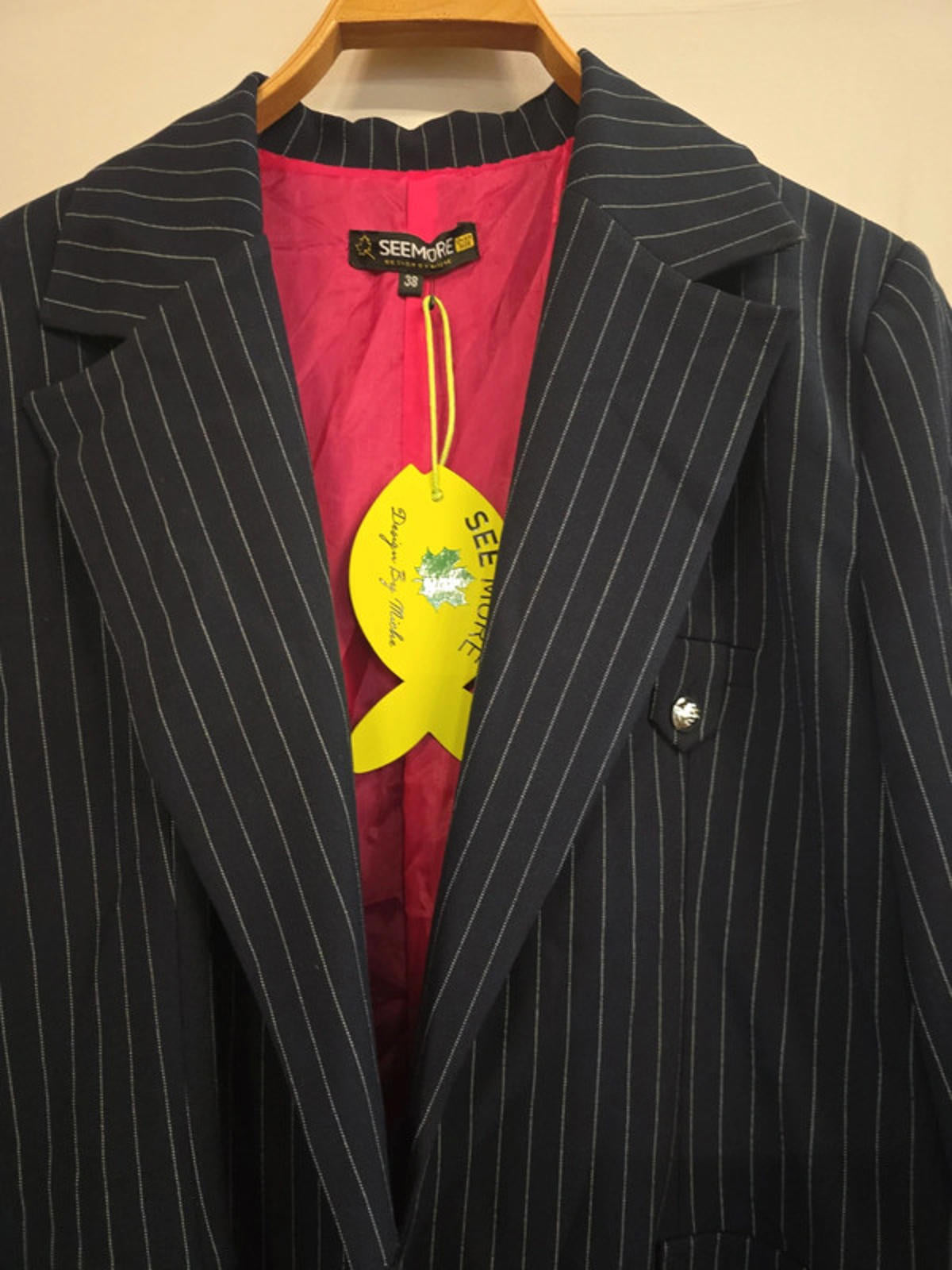 Ladies navy pinstripe jacket by SeeMore size 38