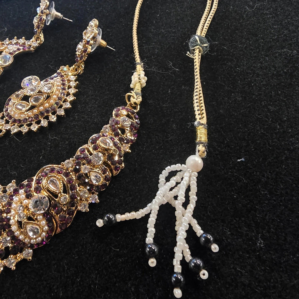 Kundan Choker Necklace Set | 3 Piece | Gold, Brown &amp; Purple