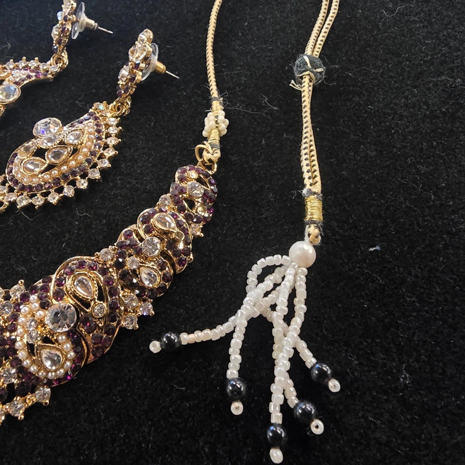 Kundan Choker Necklace Set | 3 Piece | Gold, Brown &amp; Purple
