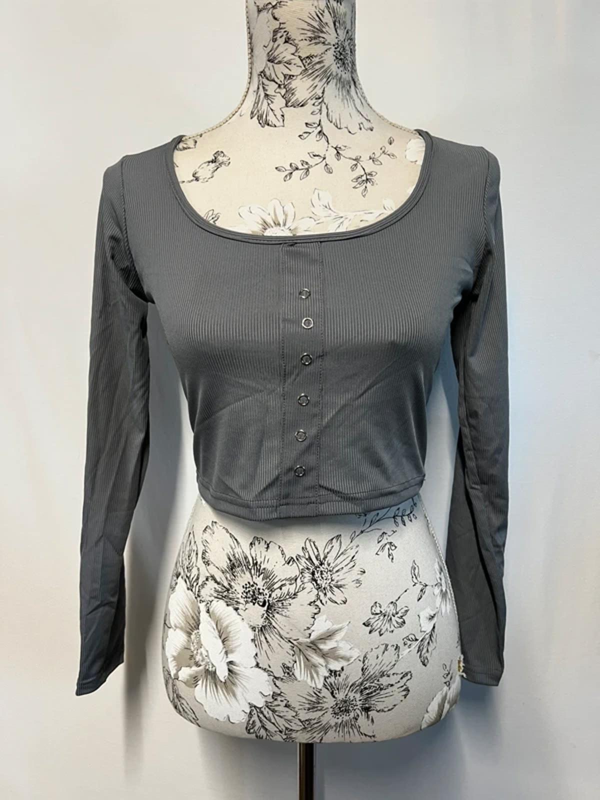 Ladies ribbed grey crop top | M/L | Viscose