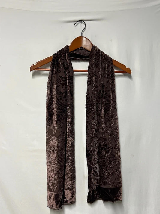 Vintage Ladies Scarf | Brown Velvet-Style