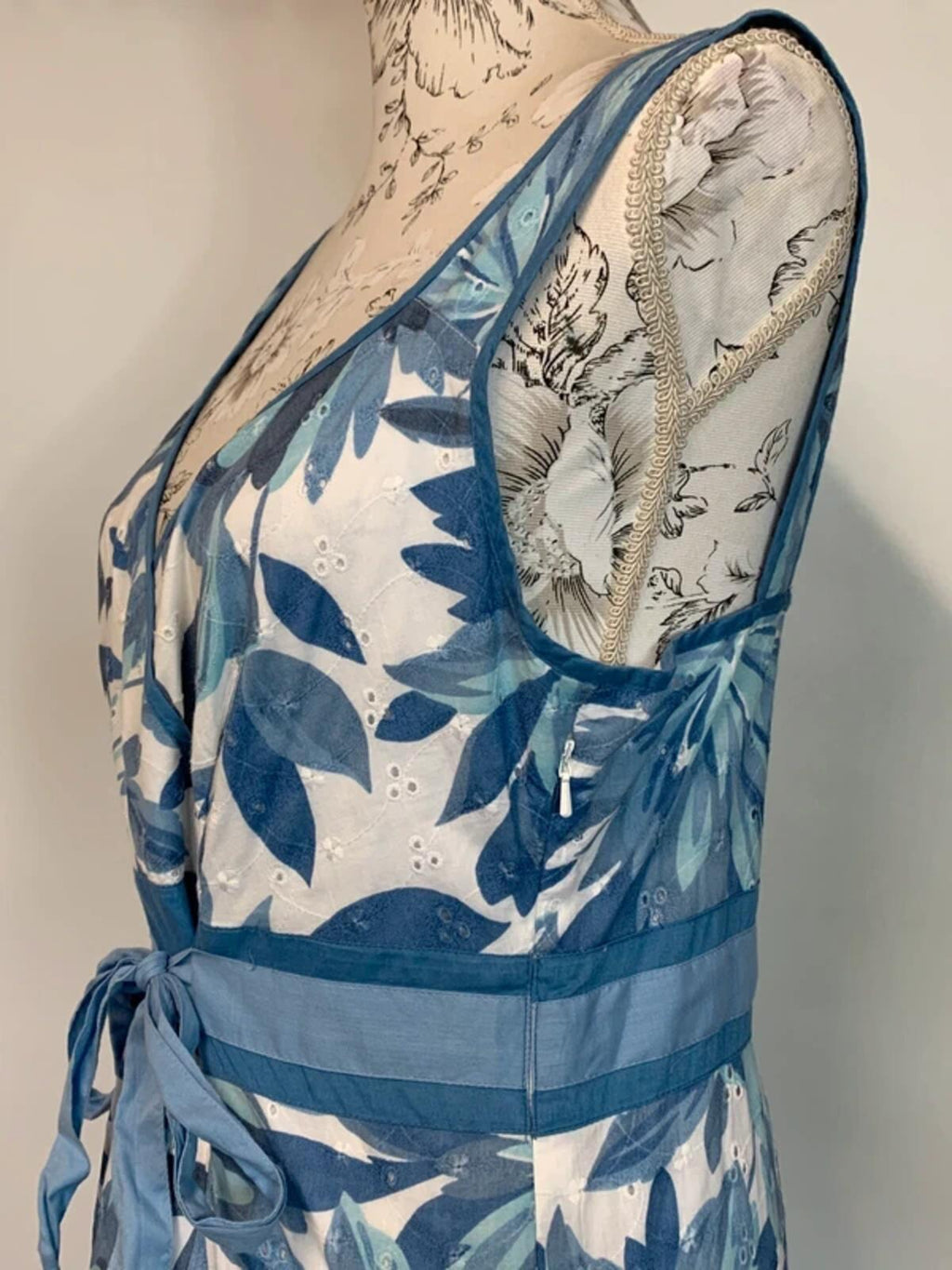 Per Una | 14L | Long blue and white summer dress | 100% Cotton
