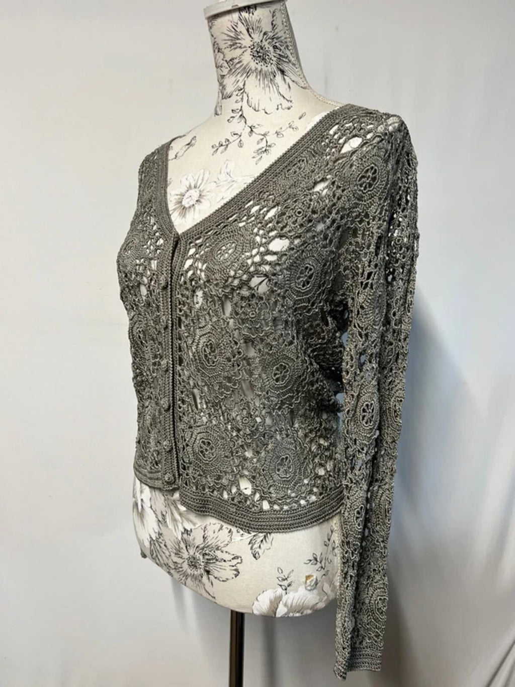 Principles | M | Khaki/Grey green lace style cardigan