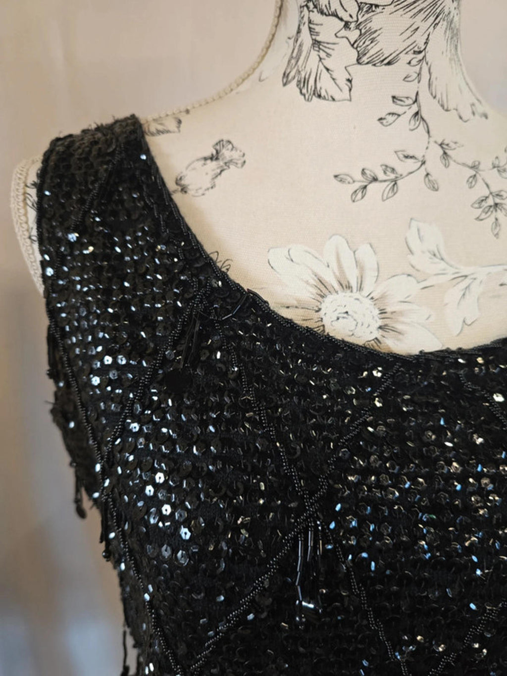 Black Heavy Sequin Vest Top | Size 12 | Zip Back | Evening Wear