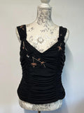 Precis Petite | 14 | Stylish Black ruffled vest top with detailed embroidery