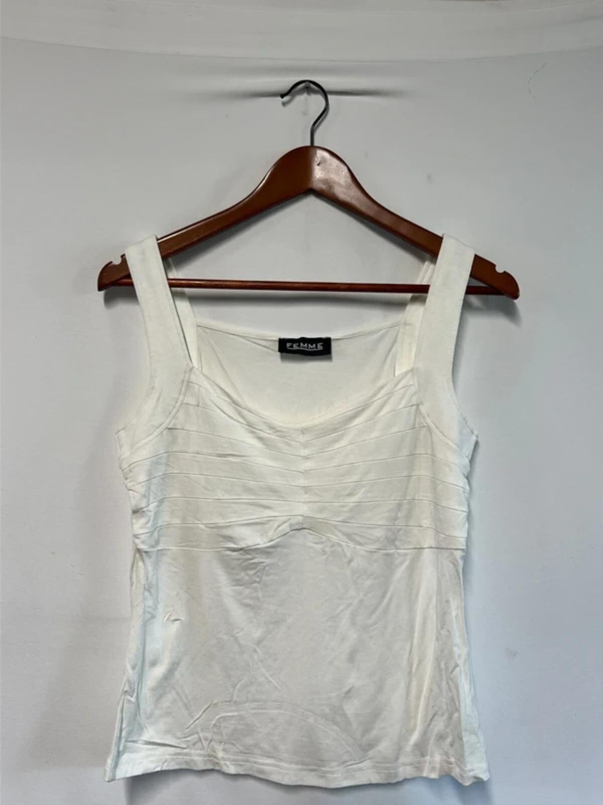 Femme | 12 | Layered-style cream/white vest top | Viscose/Elastane