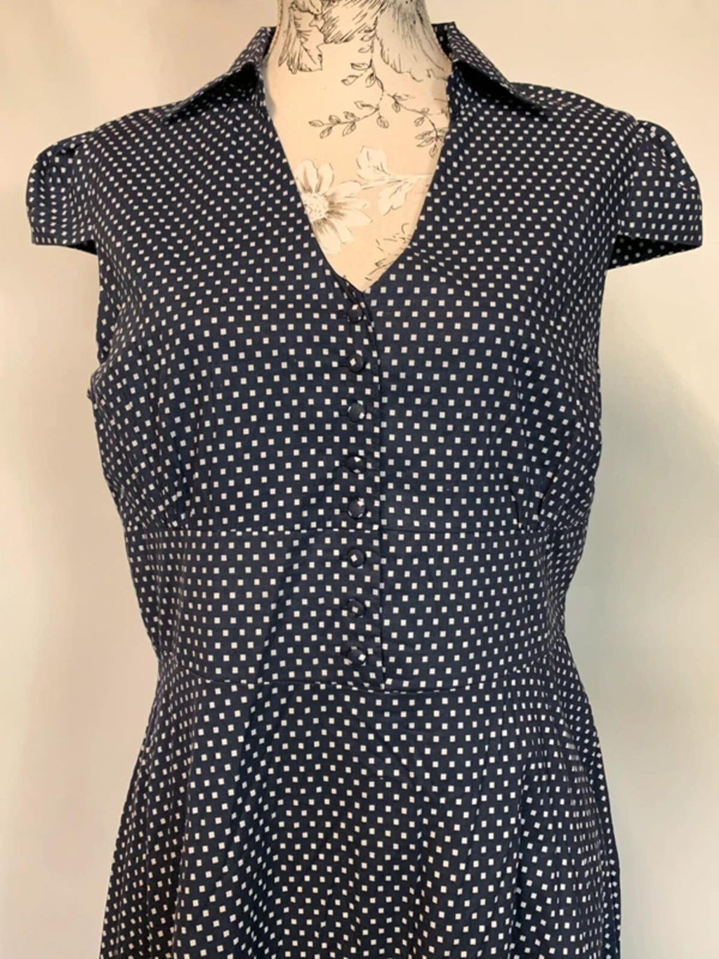 Lindy Bop | Size 16 | Ladies Navy Square/Polka dot dress | 100% Cotton