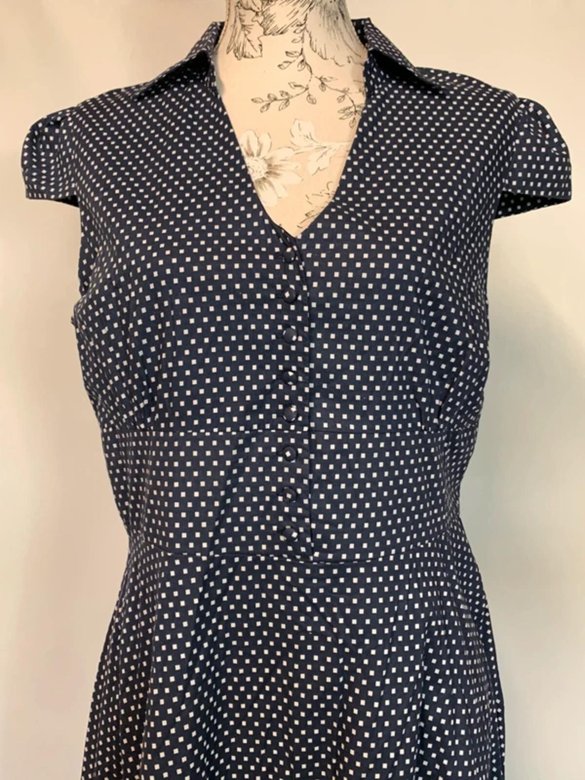 Lindy Bop | Size 16 | Ladies Navy Square/Polka dot dress | 100% Cotton