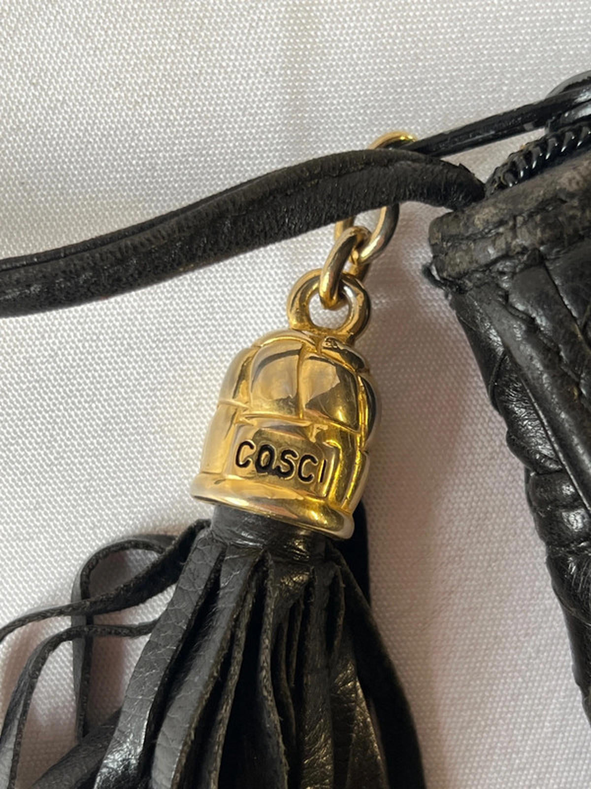 Genuine Vintage Cosci | Black woven handbag | Leather