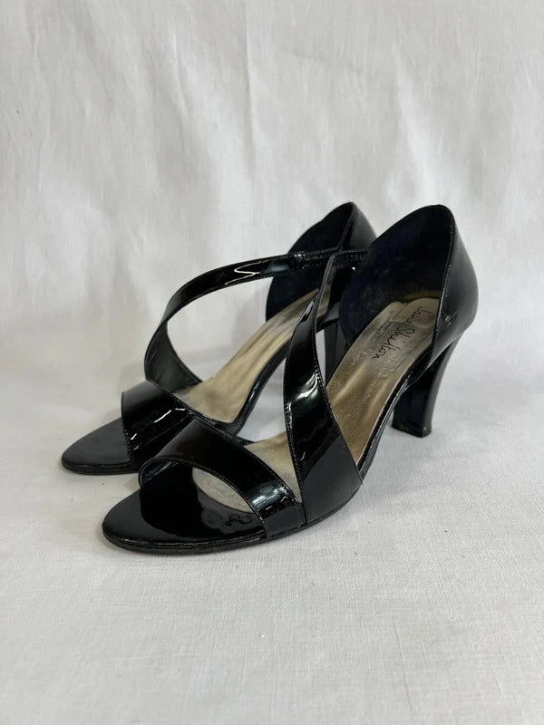 Jane Shilton | UK 7  | Black patent open-toe heels