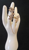 Gold Tone Double Finger Ring with Chain | American Diamond | Adjustable