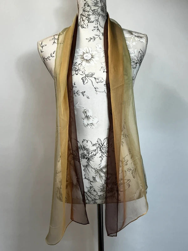 Vintage-style ladies sheer brown and orange gradient scarf