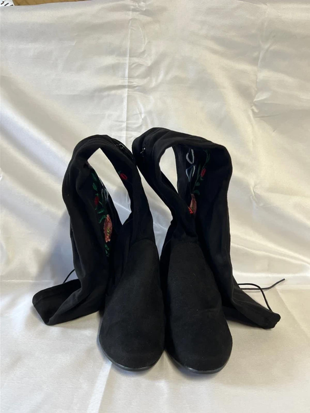 Sole Diva | Ladies Alt Embroidered Over-Knee Boots | Floral Pattern | Faux Suede