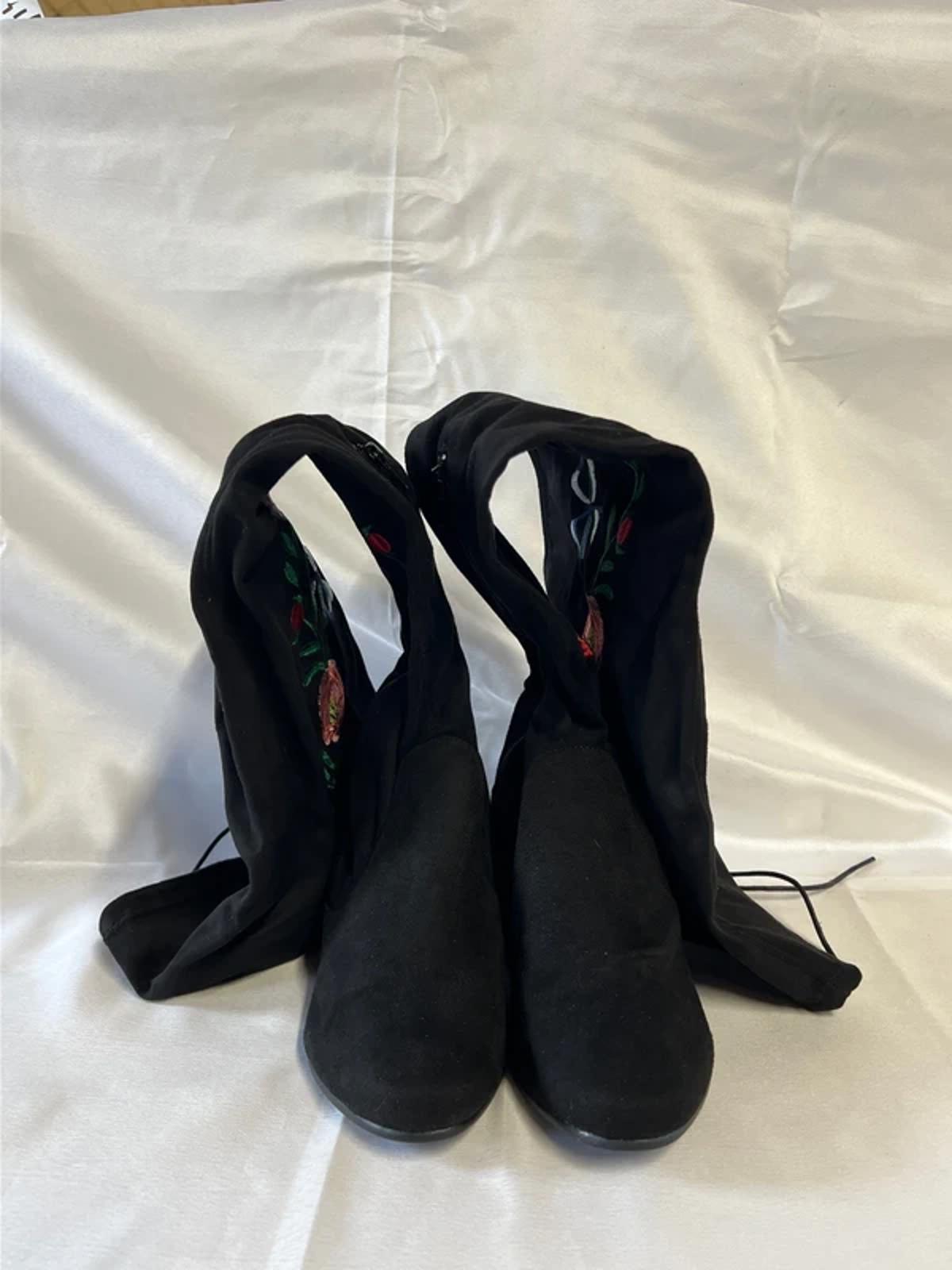 Sole Diva | Ladies Alt Embroidered Over-Knee Boots | Floral Pattern | Faux Suede