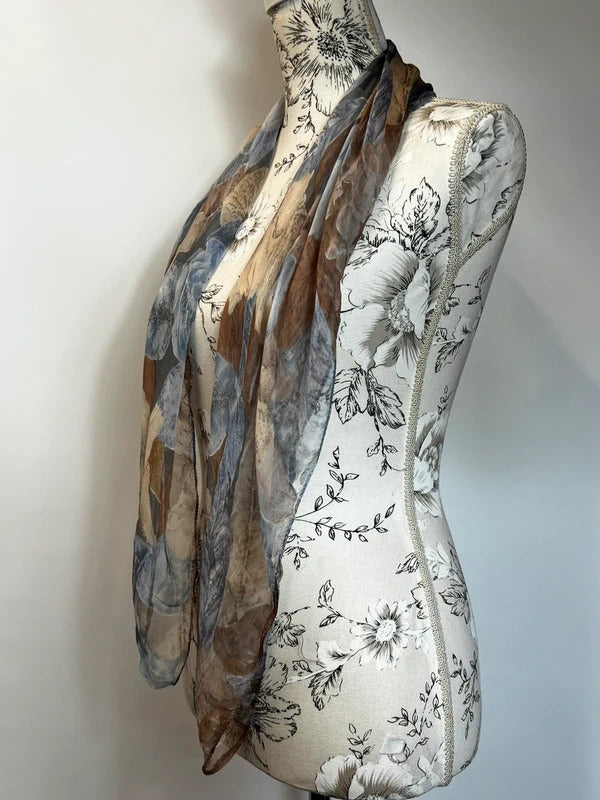 Ladies vintage sheer scarf in brown/blue