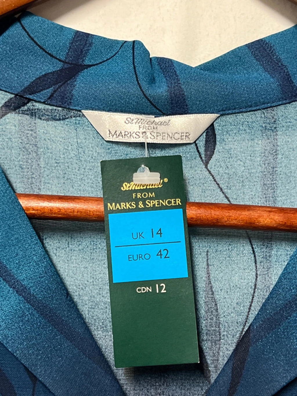 Vintage St Michael | 14 Summer Blouse Shirt | Navy/Turquoise
