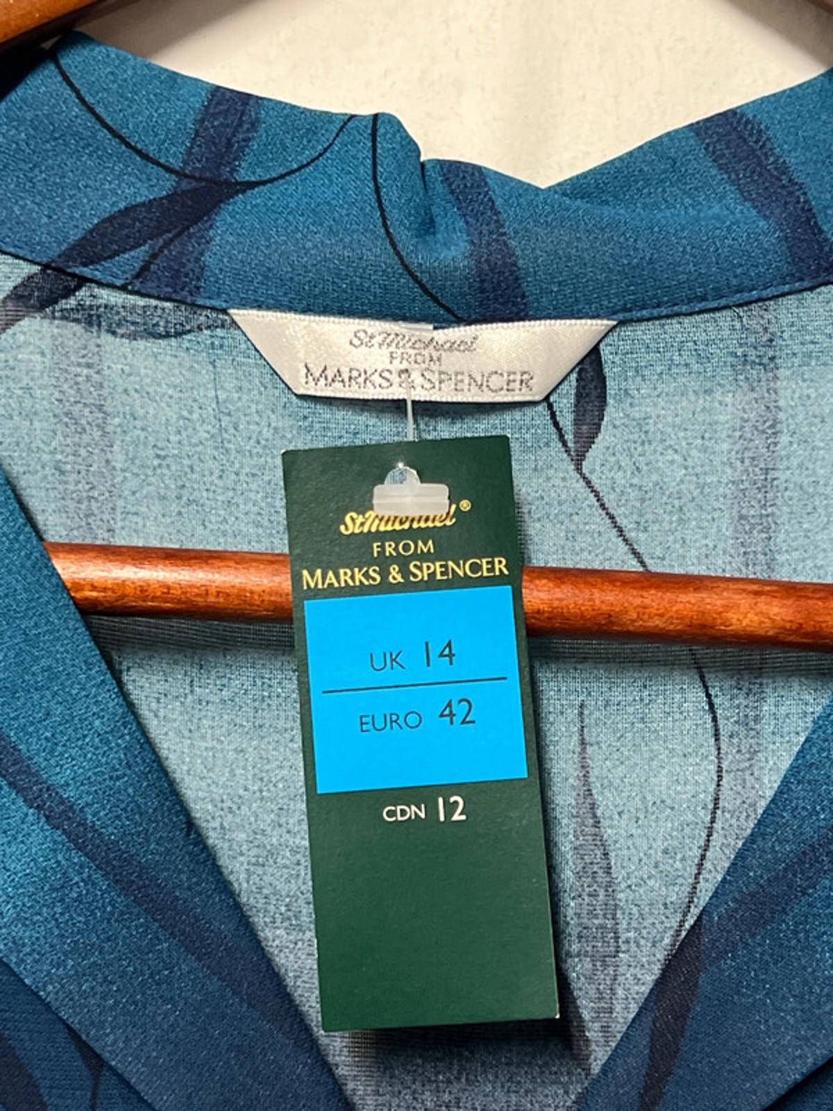 Vintage St Michael | 14 Summer Blouse Shirt | Navy/Turquoise