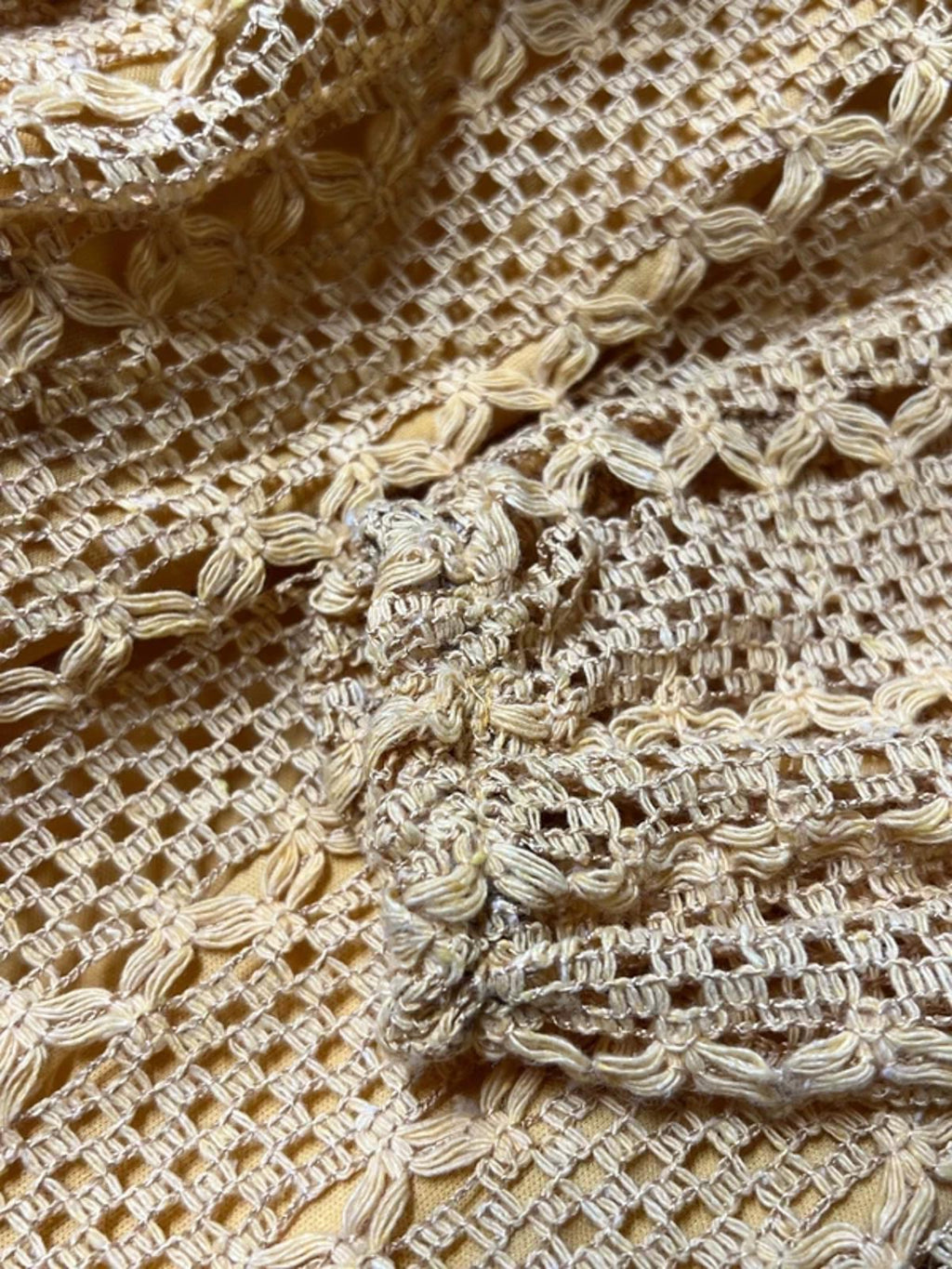Park July | M | Boho Canary yellow crochet dress with hessian belt