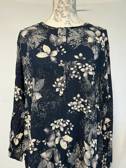 Al Aqsa | XXL | Navy Leaf Pattern Caftan Dress
