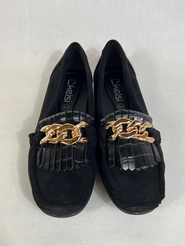 Kelsi | Size 3 | Stylish classic black loafers with gold tone details