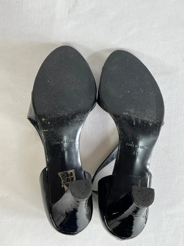 Jane Shilton | UK 7  | Black patent open-toe heels