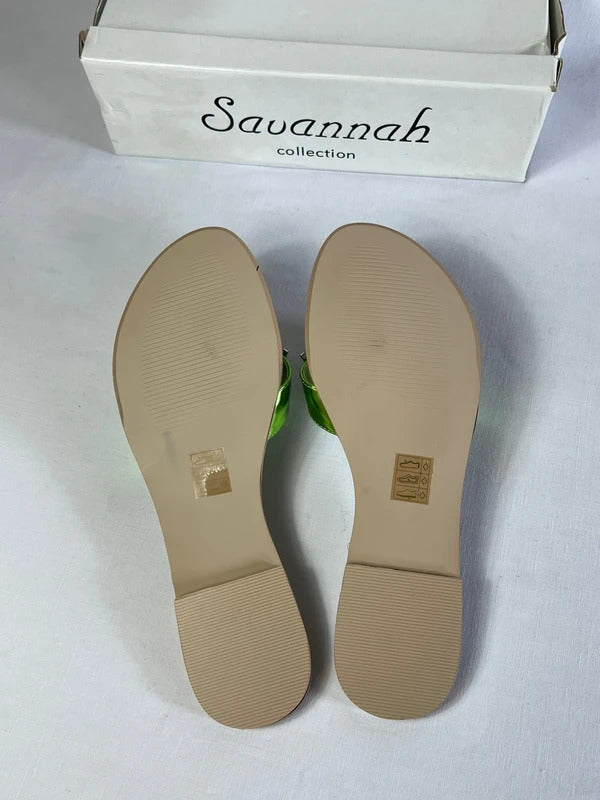 Savannah Collection | Size 8 | Y2K Green Metallic Flip Flops with faux gemstones