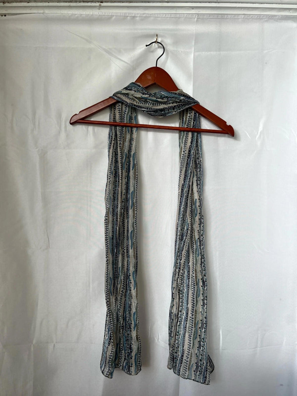 Navy &amp; Khaki Large Scarf / Shawl | Unique Pattern | Very Good Condition