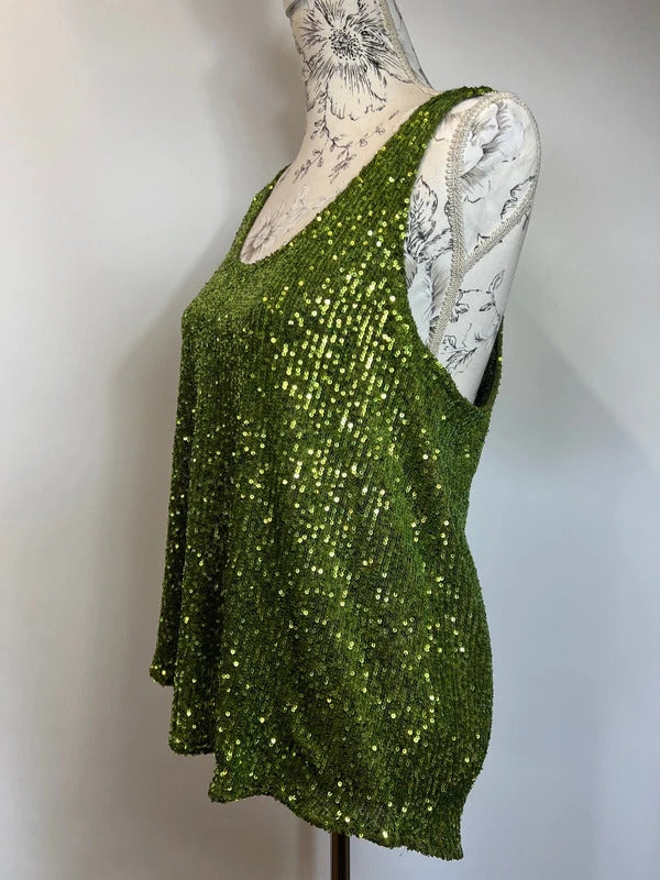 River Island | Size 12 | Y2K Olive Sequin vest top