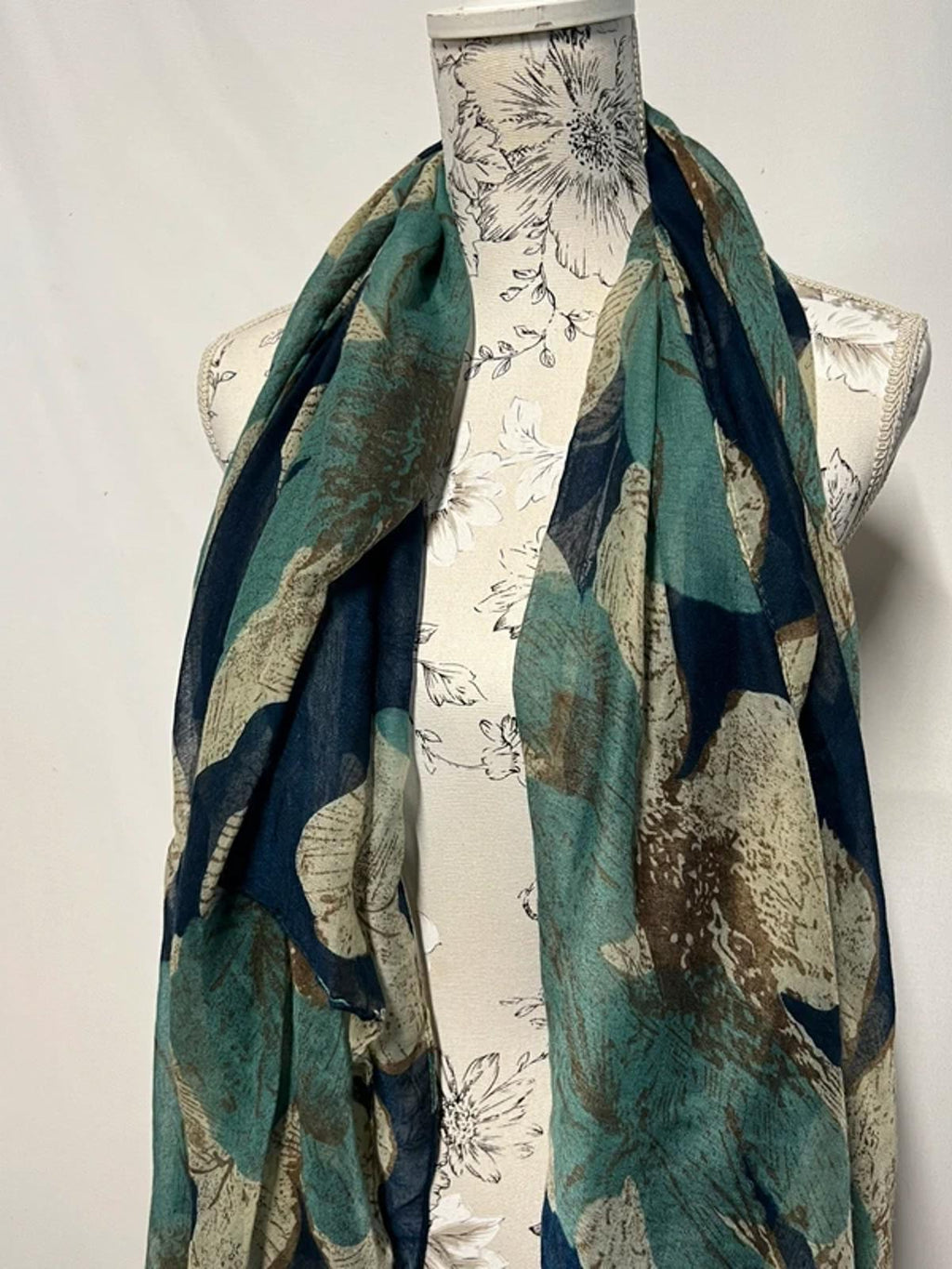 Vintage Ladies Scarf | Turquoise/Navy/Brown