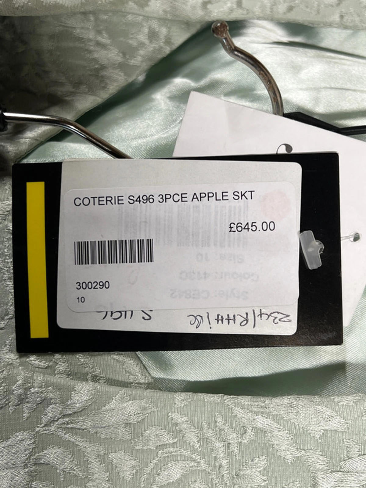 Vintage Light Green Jacquard Skirt Suit with Button Front Jacket