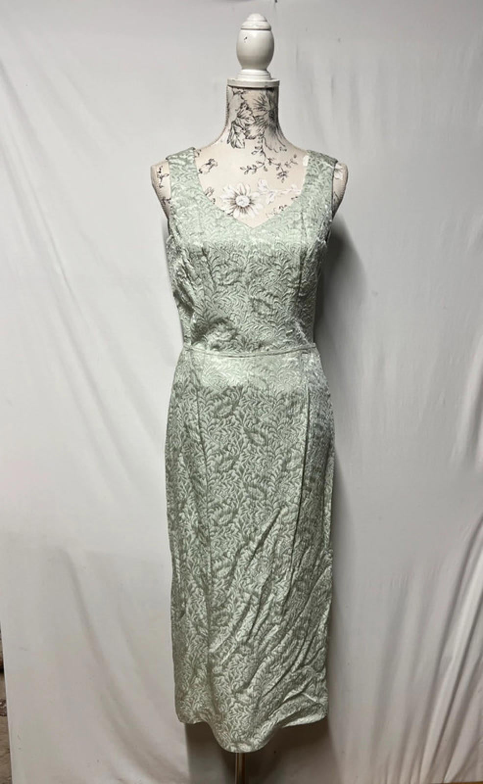 Vintage Light Green Jacquard Skirt Suit with Button Front Jacket