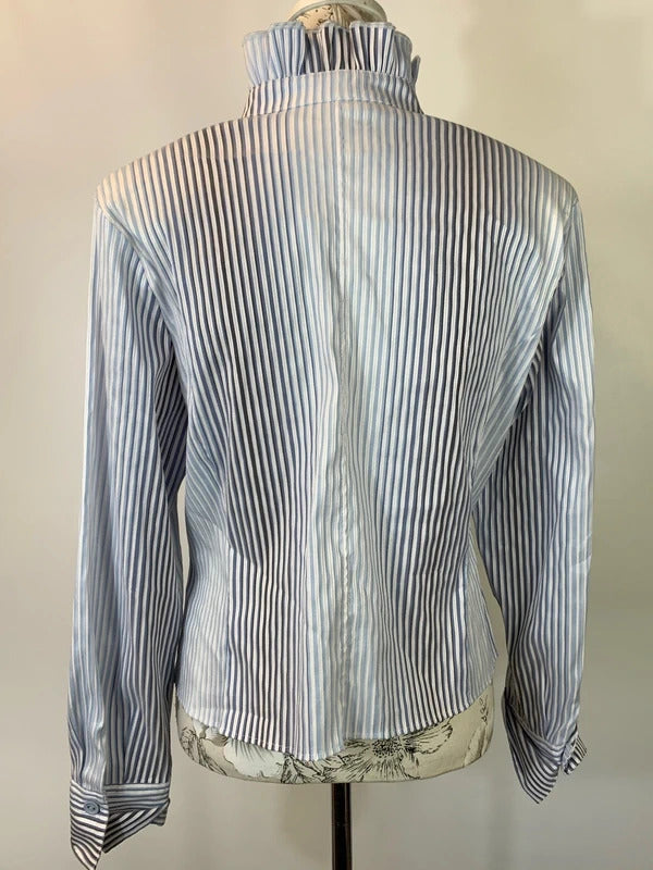 Size 16 | Blue and white striped blouse with ruffled collar