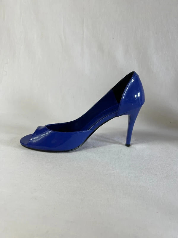 Spot On | Size 6 |  Chic blue open toe heels | Faux Patent Leather
