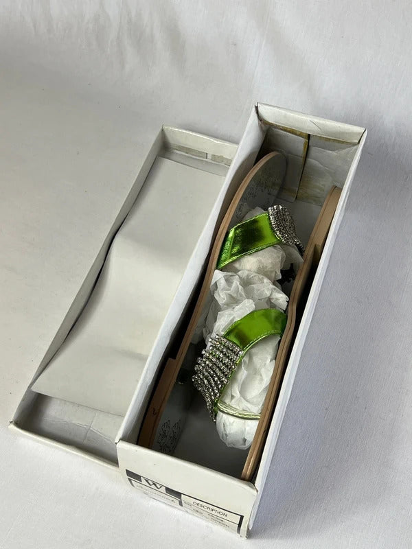 Savannah Collection | Size 8 | Y2K Green Metallic Flip Flops with faux gemstones