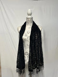 Black Sheer Leopard Print Scarf with Fringe