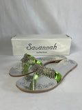 Savannah Collection | Size 8 | Y2K Green Metallic Flip Flops with faux gemstones