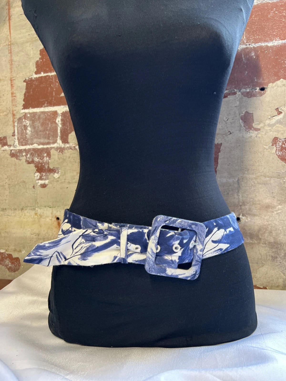 Astor | 37” Vintage Navy Blue/ White Fabric Belt |