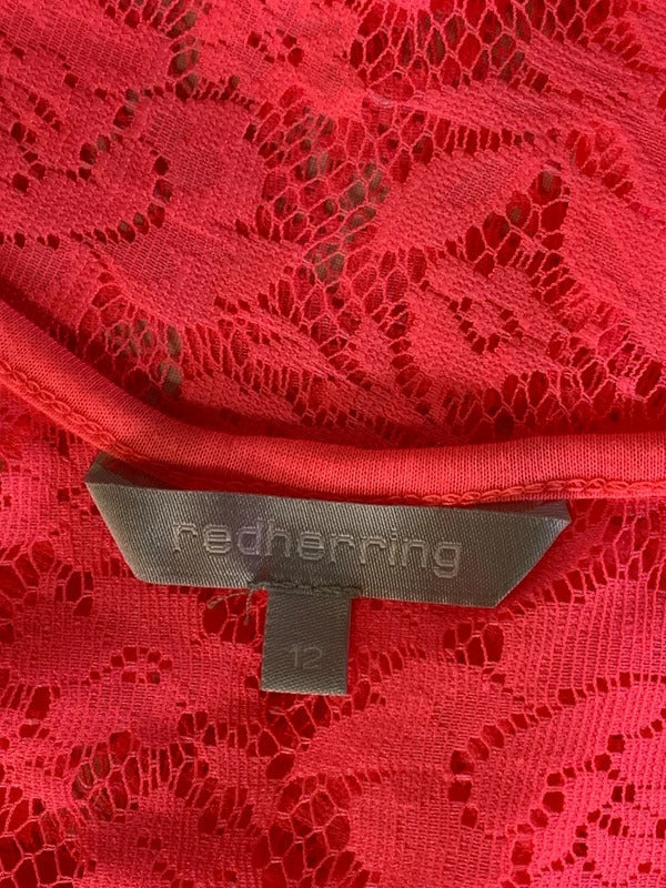 Red Herring | Size 12 |  Y2K Neon Pink Lace Vest Top