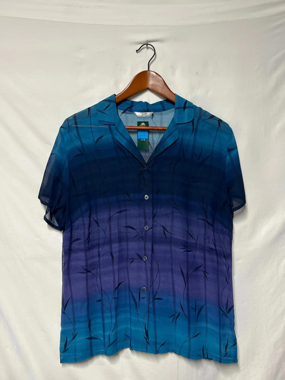 Vintage St Michael | 14 Summer Blouse Shirt | Navy/Turquoise