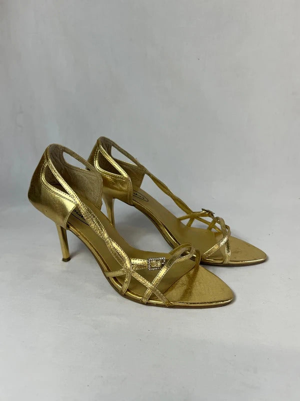 No Doubt | Size 6 | Y2K Gold Toned Strappy Heels