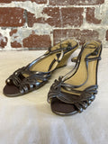 Clarks | 6 | Silver leather sandals with hessian heel