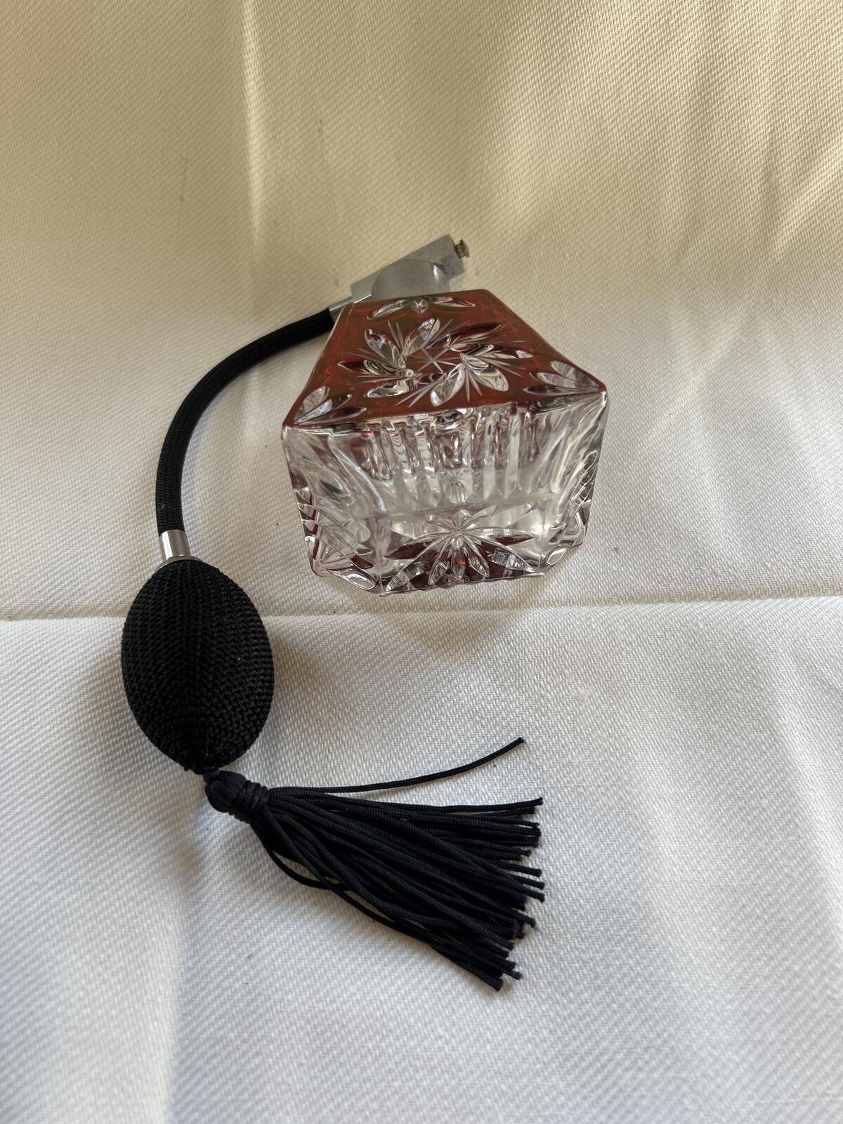 Vintage vanity set featuring cut-to-clear crystal perfume bottles