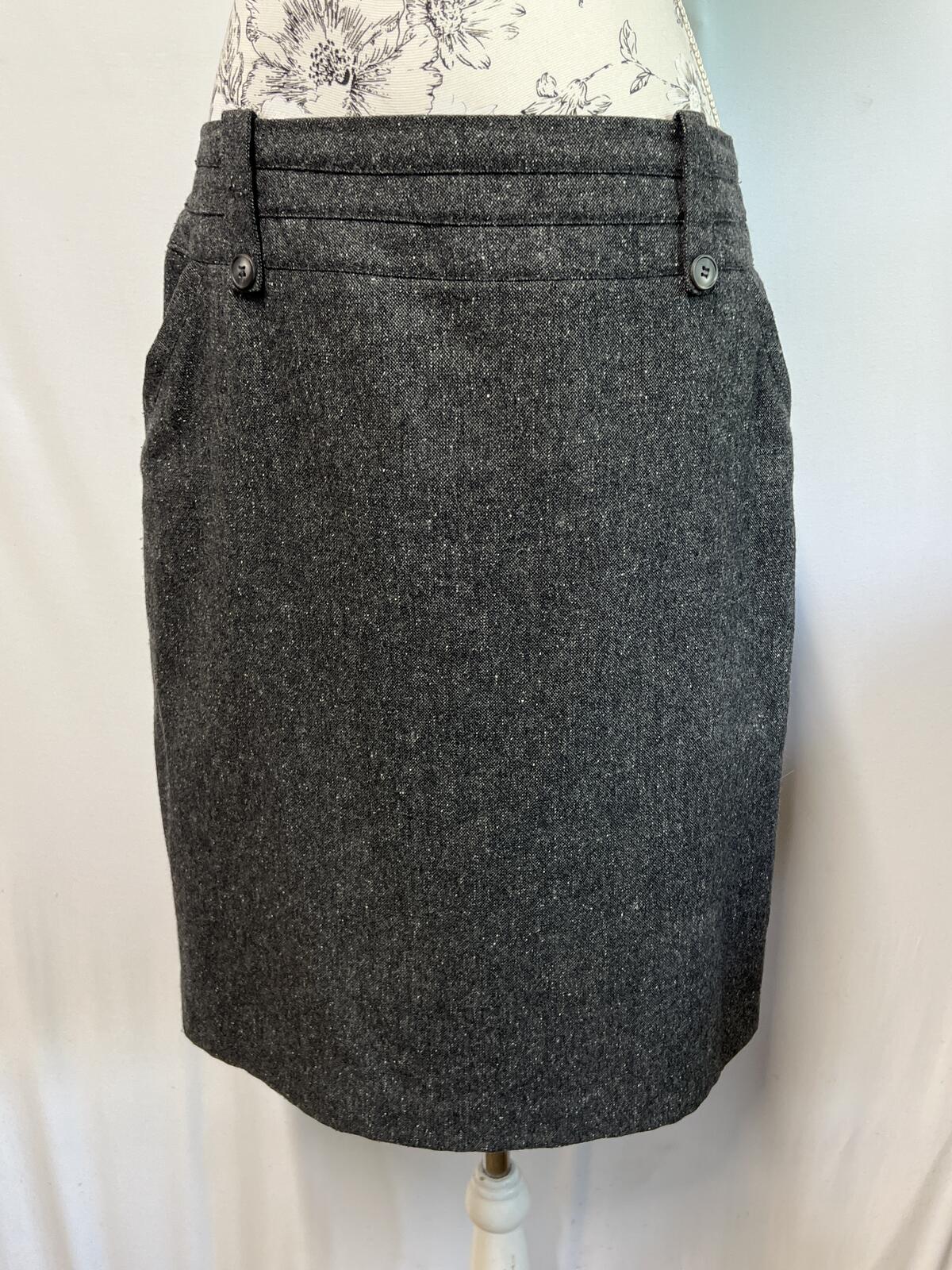 1990s Vintage Monsoon | Grey skirt | Size 14 | Wool/Polyester Blend