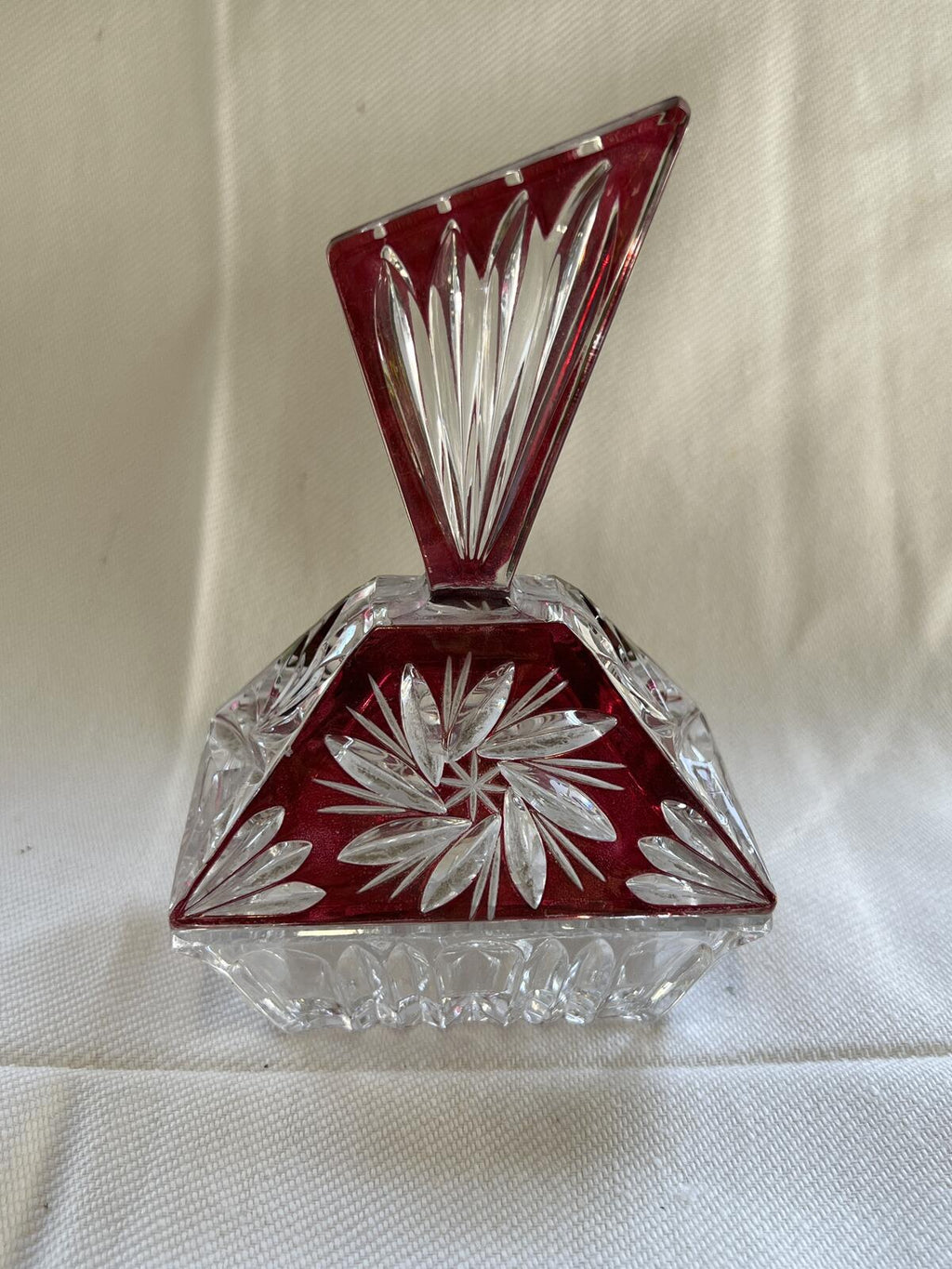 Vintage vanity set featuring cut-to-clear crystal perfume bottles