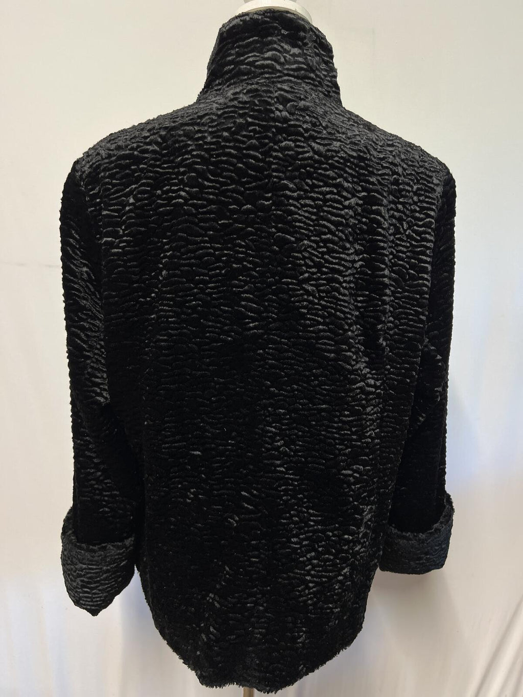 Wallis | Size Large | Black Textured Faux Fur Jacket With Hook Eye Fastenings
