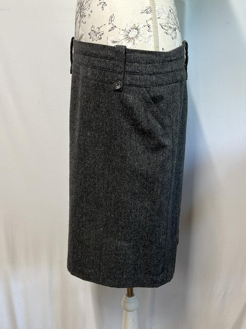 1990s Vintage Monsoon | Grey skirt | Size 14 | Wool/Polyester Blend