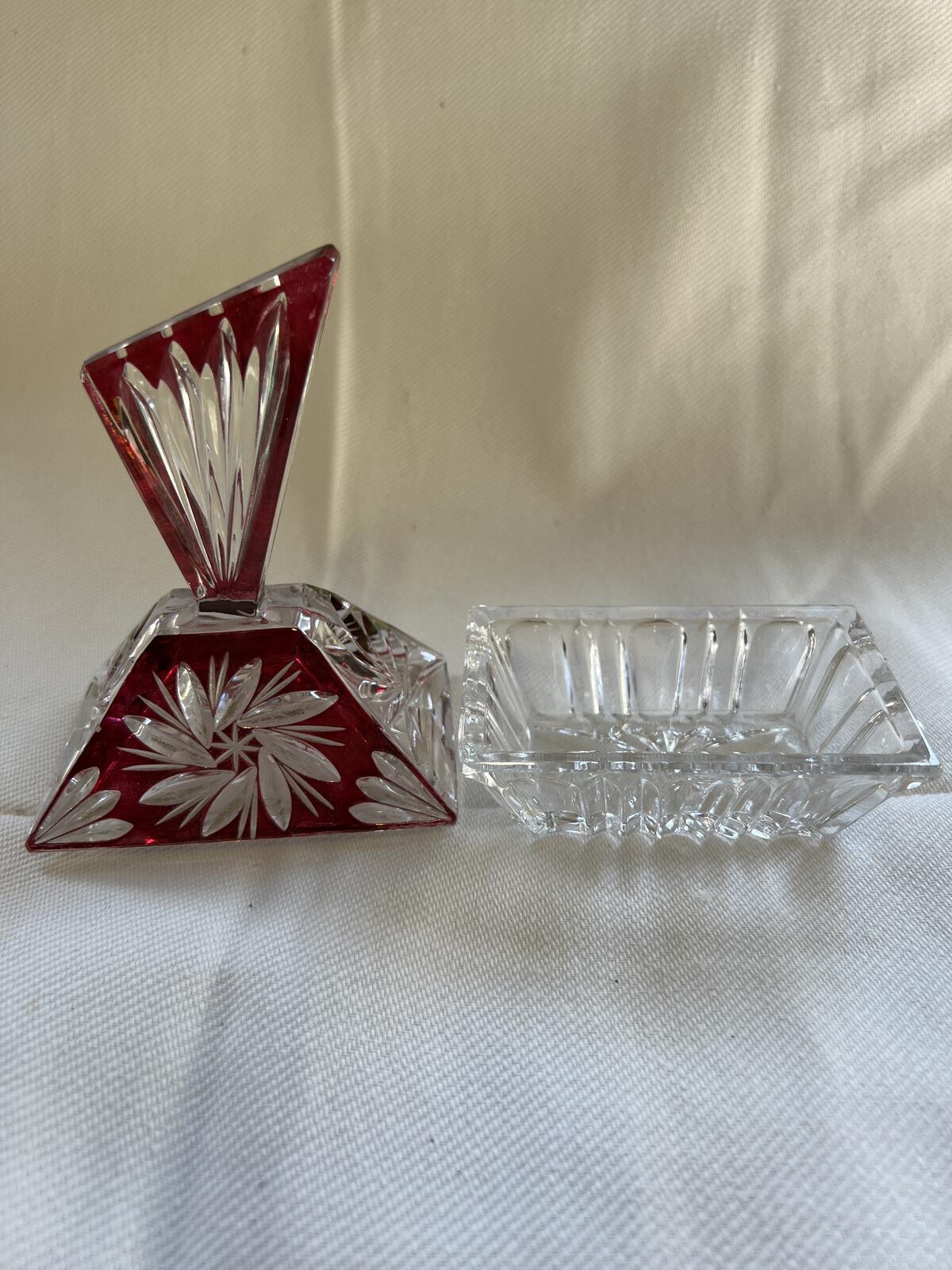 Vintage vanity set featuring cut-to-clear crystal perfume bottles