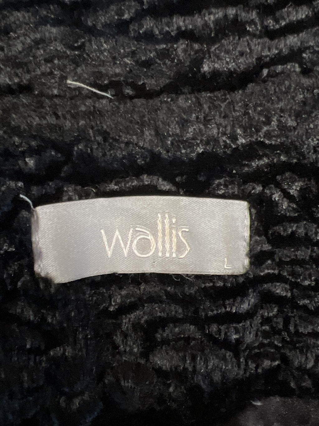 Wallis | Size Large | Black Textured Faux Fur Jacket With Hook Eye Fastenings