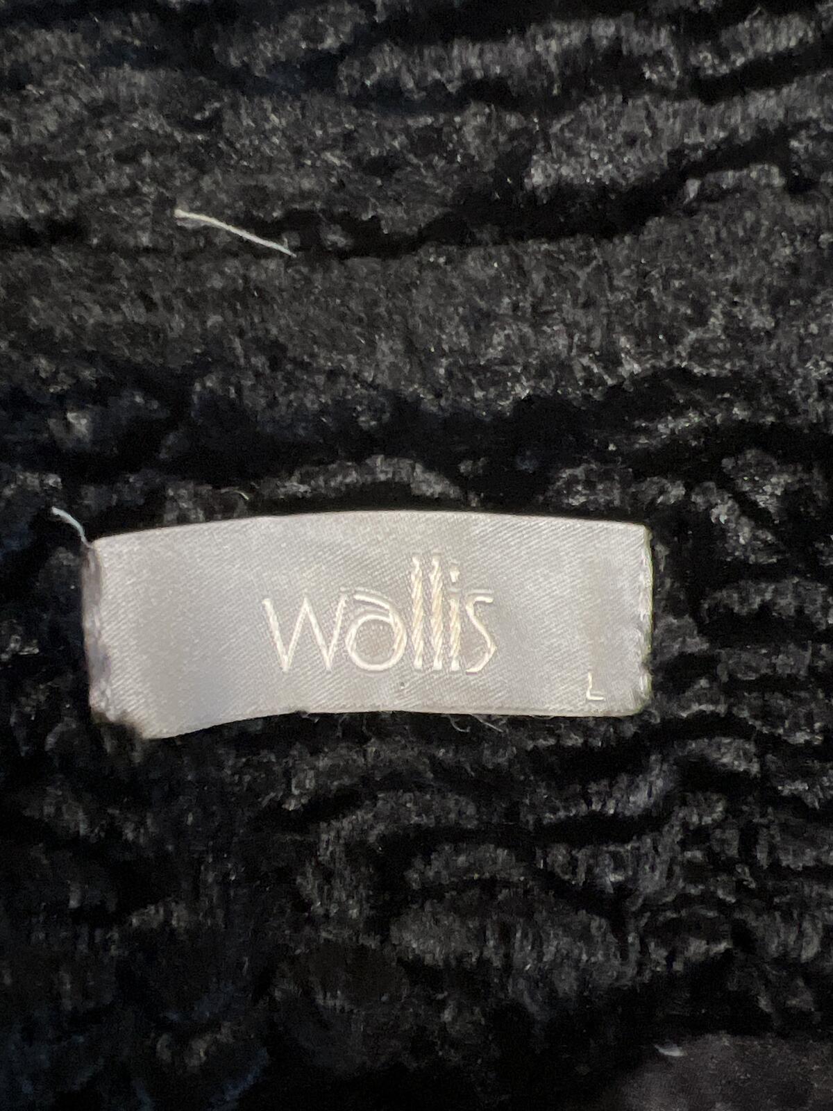 Wallis | Size Large | Black Textured Faux Fur Jacket With Hook Eye Fastenings