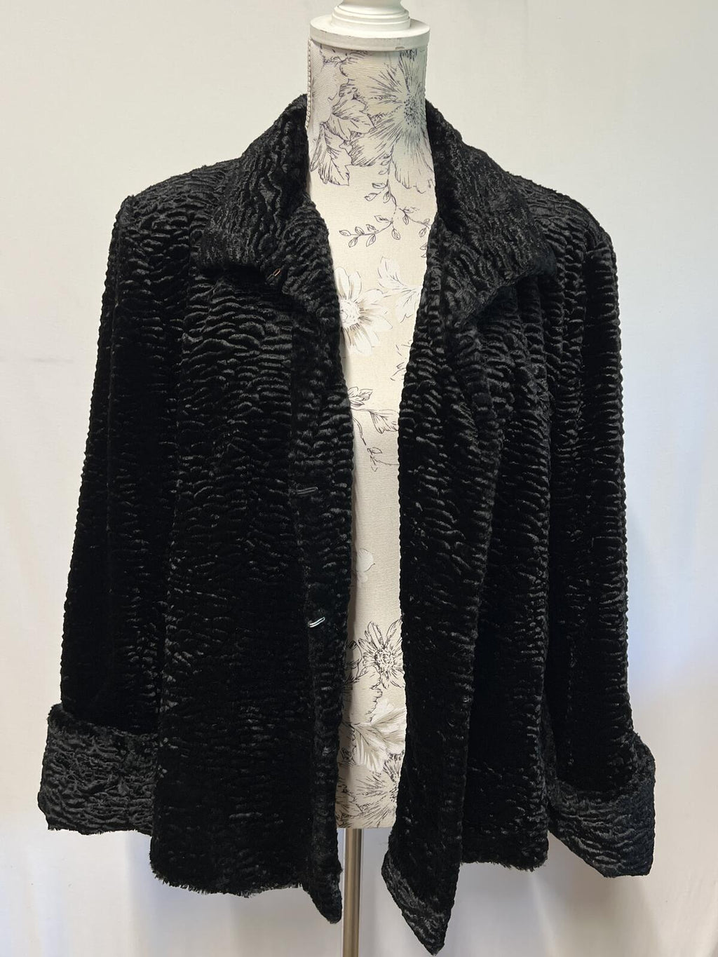 Wallis | Size Large | Black Textured Faux Fur Jacket With Hook Eye Fastenings